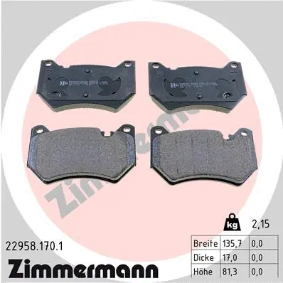 Diskinių stabdžių trinkelių rinkinys ZIMMERMANN 22958.170.1