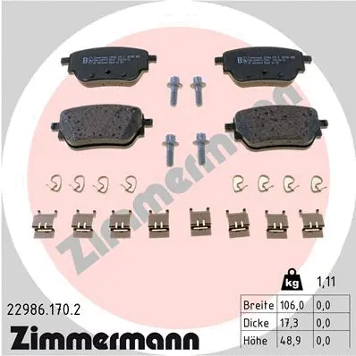 Diskinių stabdžių trinkelių rinkinys ZIMMERMANN 22986.170.2