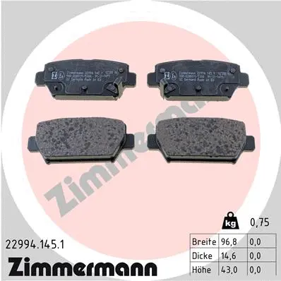 Diskinių stabdžių trinkelių rinkinys ZIMMERMANN 22994.145.1
