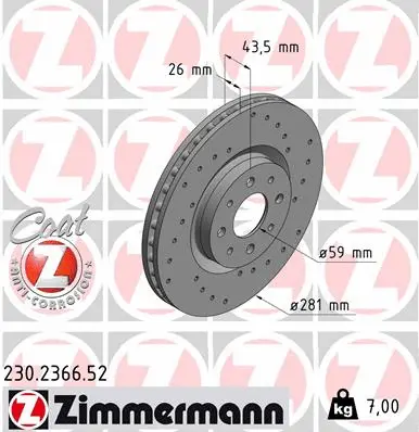 Stabdžių diskas ZIMMERMANN 230.2366.52