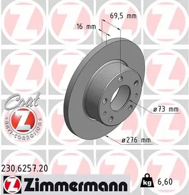 Stabdžių diskas ZIMMERMANN 230.6257.20