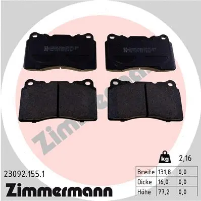 Diskinių stabdžių trinkelių rinkinys ZIMMERMANN 23092.155.1