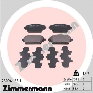 Diskinių stabdžių trinkelių rinkinys ZIMMERMANN 23094.165.1