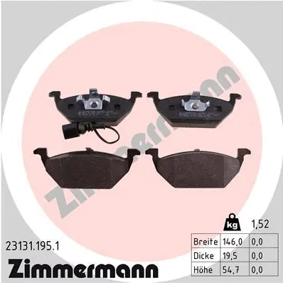 Diskinių stabdžių trinkelių rinkinys ZIMMERMANN 23131.195.1