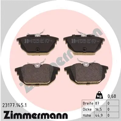 Diskinių stabdžių trinkelių rinkinys ZIMMERMANN 23177.145.1