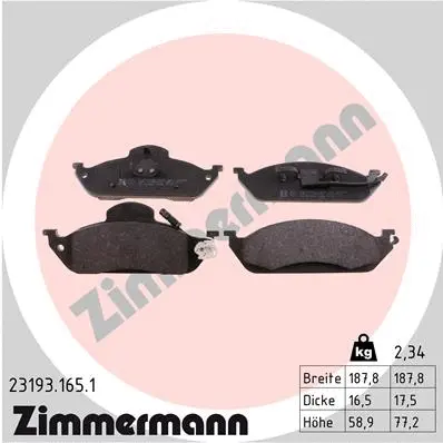 Diskinių stabdžių trinkelių rinkinys ZIMMERMANN 23193.165.1