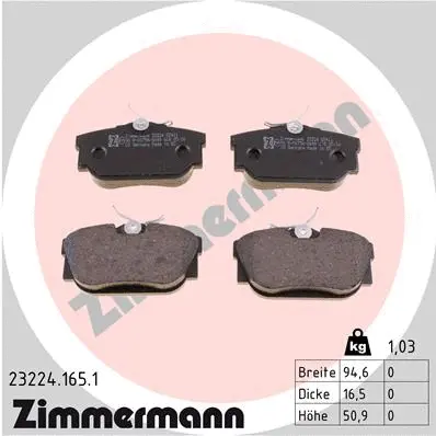 Diskinių stabdžių trinkelių rinkinys ZIMMERMANN 23224.165.1