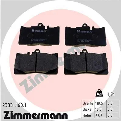 Diskinių stabdžių trinkelių rinkinys ZIMMERMANN 23331.160.1