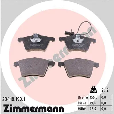 Diskinių stabdžių trinkelių rinkinys ZIMMERMANN 23418.190.1