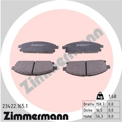 Diskinių stabdžių trinkelių rinkinys ZIMMERMANN 23422.165.1