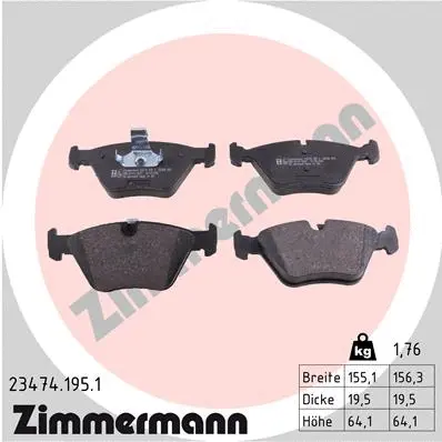 Diskinių stabdžių trinkelių rinkinys ZIMMERMANN 23474.195.1