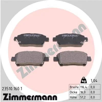 Diskinių stabdžių trinkelių rinkinys ZIMMERMANN 23510.160.1
