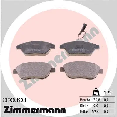 Diskinių stabdžių trinkelių rinkinys ZIMMERMANN 23708.190.1