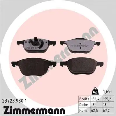 Diskinių stabdžių trinkelių rinkinys ZIMMERMANN 23723.980.1