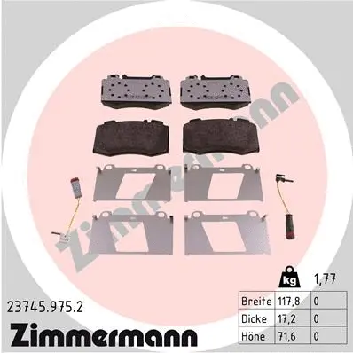 Diskinių stabdžių trinkelių rinkinys ZIMMERMANN 23745.975.2