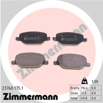 Diskinių stabdžių trinkelių rinkinys ZIMMERMANN 23760.175.1