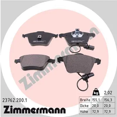 Diskinių stabdžių trinkelių rinkinys ZIMMERMANN 23762.200.1