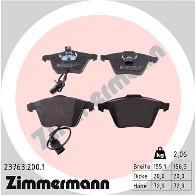 Diskinių stabdžių trinkelių rinkinys ZIMMERMANN 23763.200.1