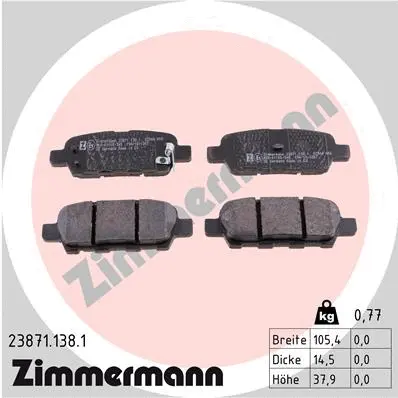 Diskinių stabdžių trinkelių rinkinys ZIMMERMANN 23871.138.1