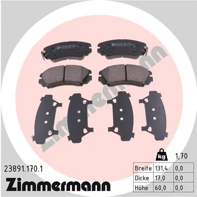Diskinių stabdžių trinkelių rinkinys ZIMMERMANN 23891.170.1
