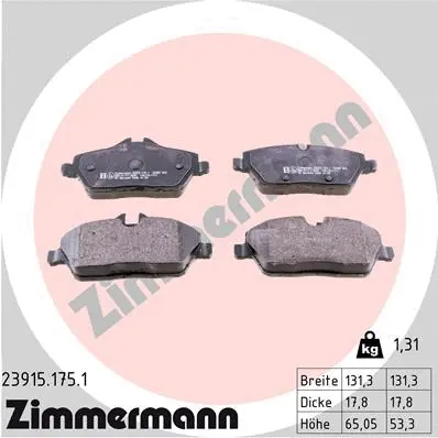 Diskinių stabdžių trinkelių rinkinys ZIMMERMANN 23915.175.1