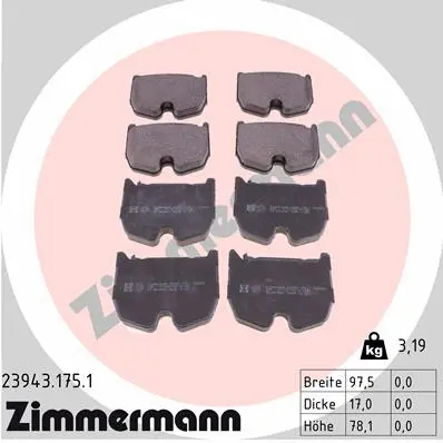 Diskinių stabdžių trinkelių rinkinys ZIMMERMANN 23943.175.1