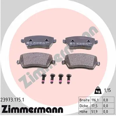 Diskinių stabdžių trinkelių rinkinys ZIMMERMANN 23973.175.1