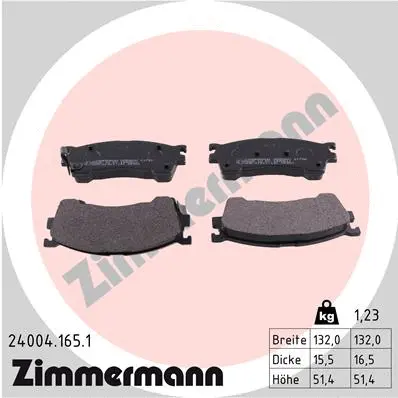 Diskinių stabdžių trinkelių rinkinys ZIMMERMANN 24004.165.1