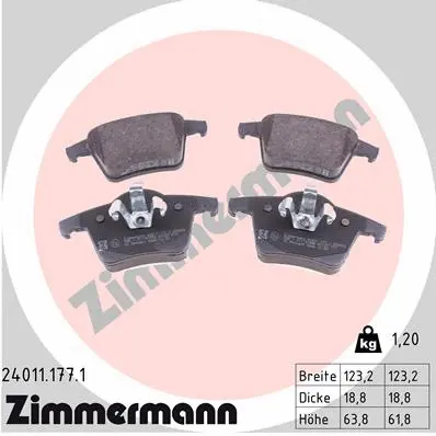 Diskinių stabdžių trinkelių rinkinys ZIMMERMANN 24011.177.1