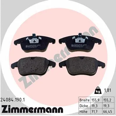 Diskinių stabdžių trinkelių rinkinys ZIMMERMANN 24084.190.1