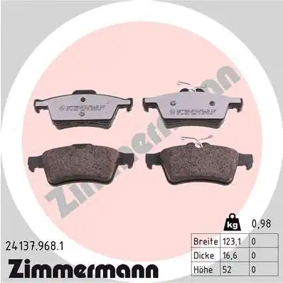 Diskinių stabdžių trinkelių rinkinys ZIMMERMANN 24137.968.1
