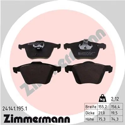 Diskinių stabdžių trinkelių rinkinys ZIMMERMANN 24141.195.1