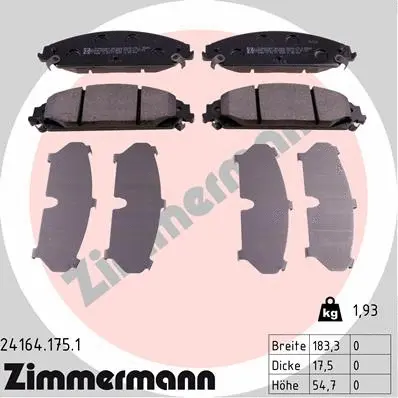 Diskinių stabdžių trinkelių rinkinys ZIMMERMANN 24164.175.1
