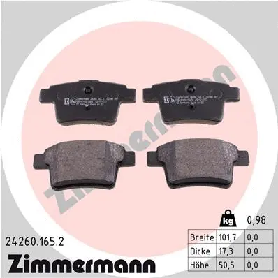 Diskinių stabdžių trinkelių rinkinys ZIMMERMANN 24260.165.2