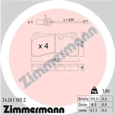 Diskinių stabdžių trinkelių rinkinys ZIMMERMANN 24261.180.2