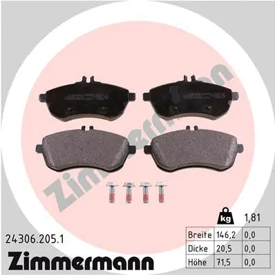 Diskinių stabdžių trinkelių rinkinys ZIMMERMANN 24306.205.1
