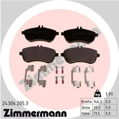 Diskinių stabdžių trinkelių rinkinys ZIMMERMANN 24306.205.3