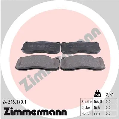 Diskinių stabdžių trinkelių rinkinys ZIMMERMANN 24316.170.1