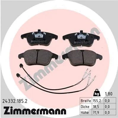 Diskinių stabdžių trinkelių rinkinys ZIMMERMANN 24332.185.2