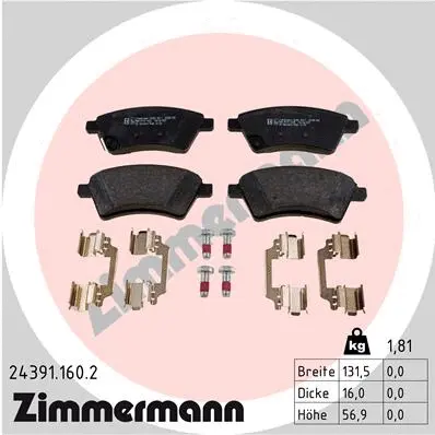 Diskinių stabdžių trinkelių rinkinys ZIMMERMANN 24391.160.2