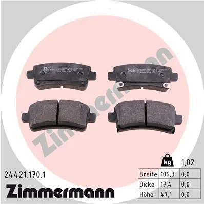 Diskinių stabdžių trinkelių rinkinys ZIMMERMANN 24421.170.1