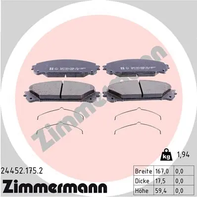Diskinių stabdžių trinkelių rinkinys ZIMMERMANN 24452.175.2