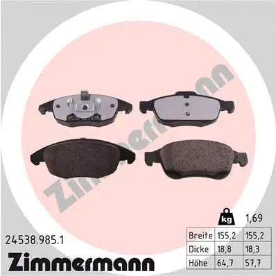 Diskinių stabdžių trinkelių rinkinys ZIMMERMANN 24538.985.1