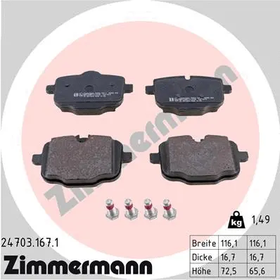 Diskinių stabdžių trinkelių rinkinys ZIMMERMANN 24703.167.1