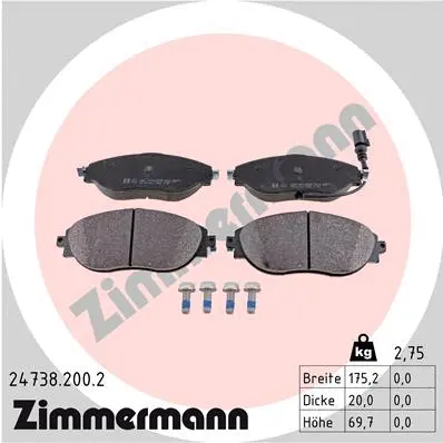Diskinių stabdžių trinkelių rinkinys ZIMMERMANN 24738.200.2