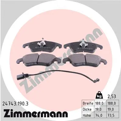 Diskinių stabdžių trinkelių rinkinys ZIMMERMANN 24743.190.3