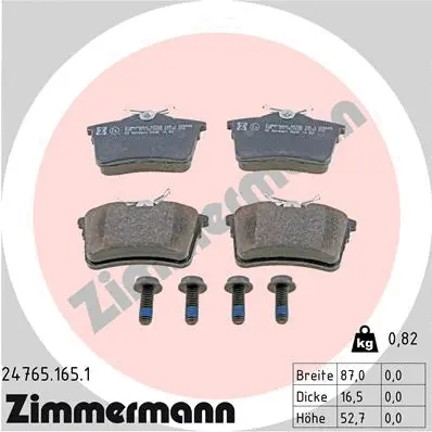 Diskinių stabdžių trinkelių rinkinys ZIMMERMANN 24765.165.1