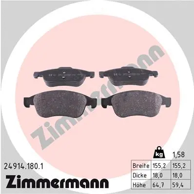 Diskinių stabdžių trinkelių rinkinys ZIMMERMANN 24914.180.1