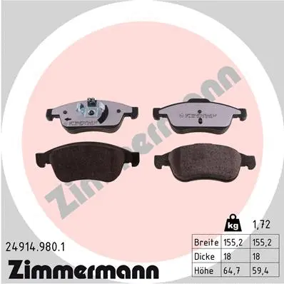 Diskinių stabdžių trinkelių rinkinys ZIMMERMANN 24914.980.1