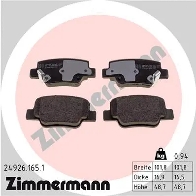 Diskinių stabdžių trinkelių rinkinys ZIMMERMANN 24926.165.1